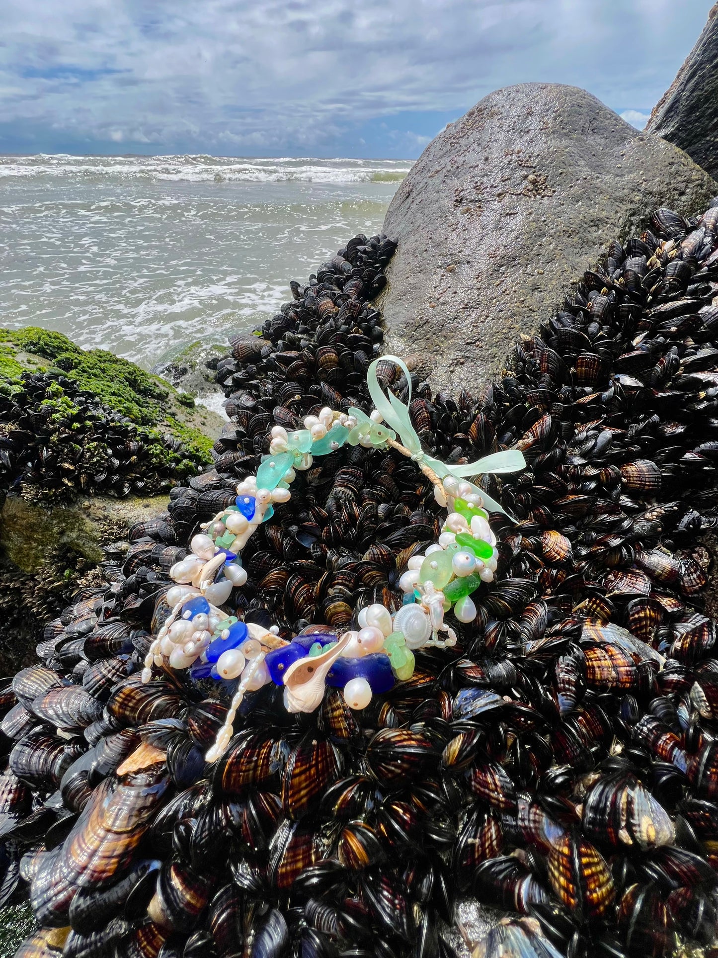 Sea Glass Lei- cobalt to green ombré
