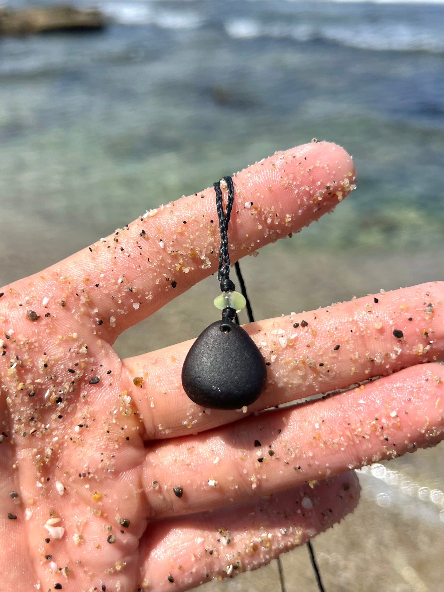 Black Teardrop & URANIUM Sea Glass Necklace
