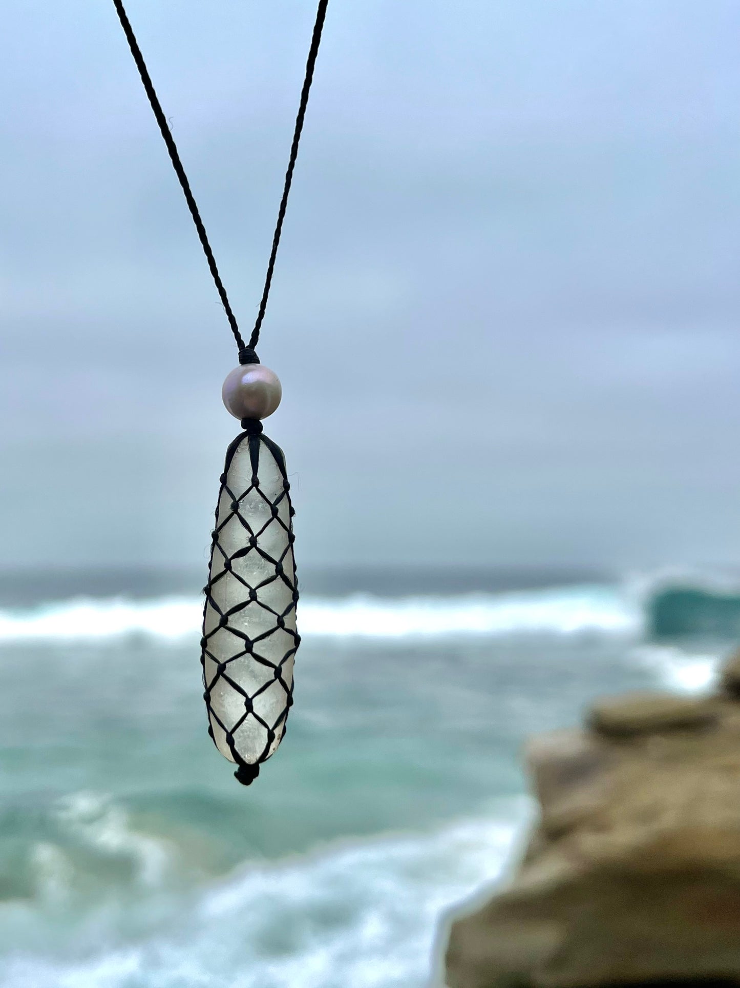 “Crystal Drop” Sea Glass Chandelier Necklace