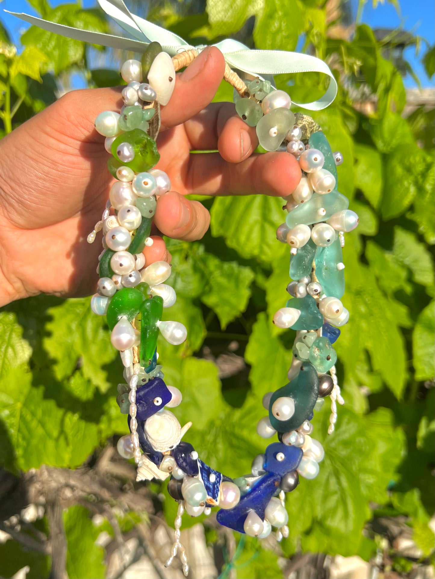 Sea Glass Lei- cobalt to green ombré