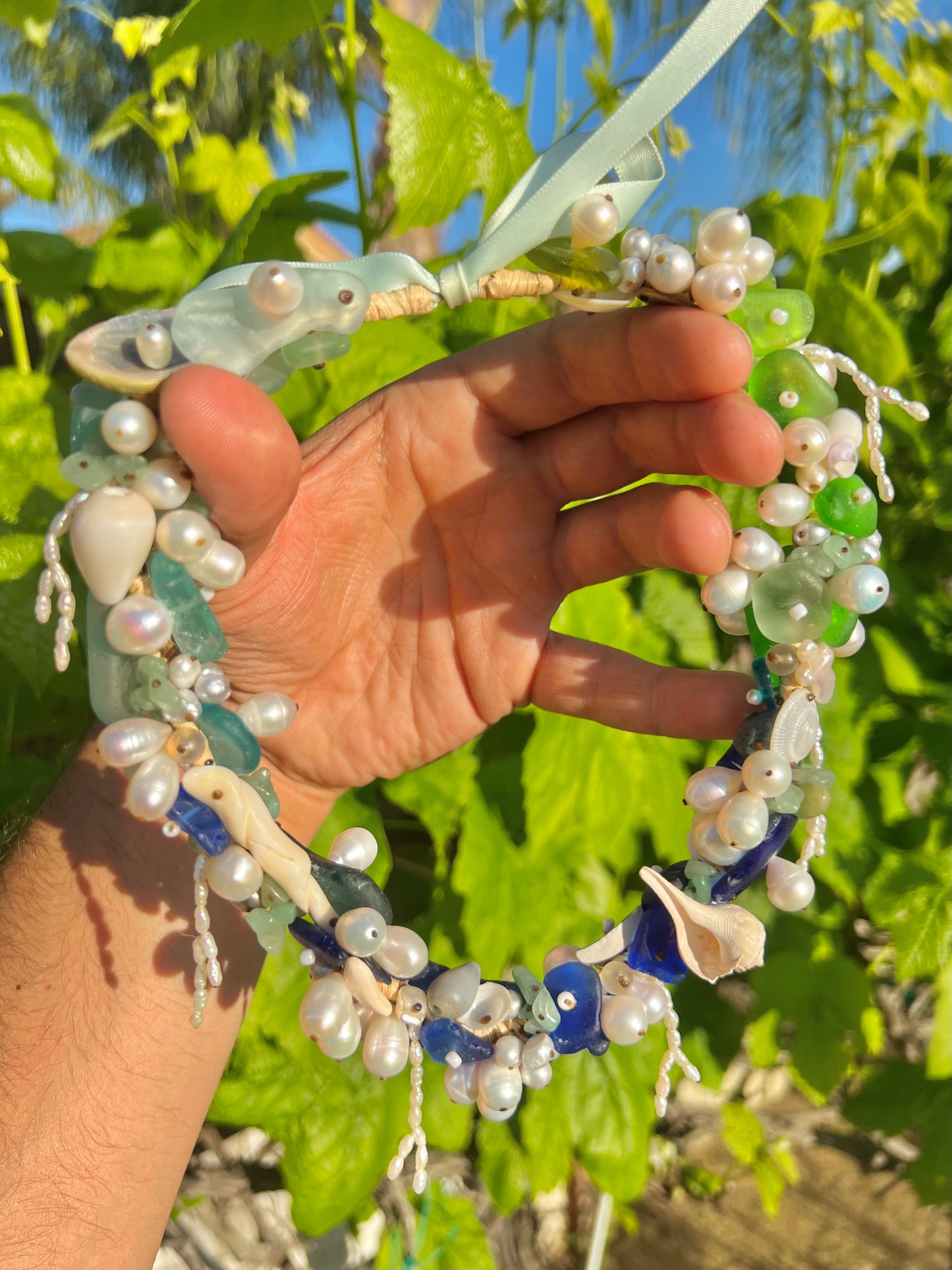 Sea Glass Lei- cobalt to green ombré