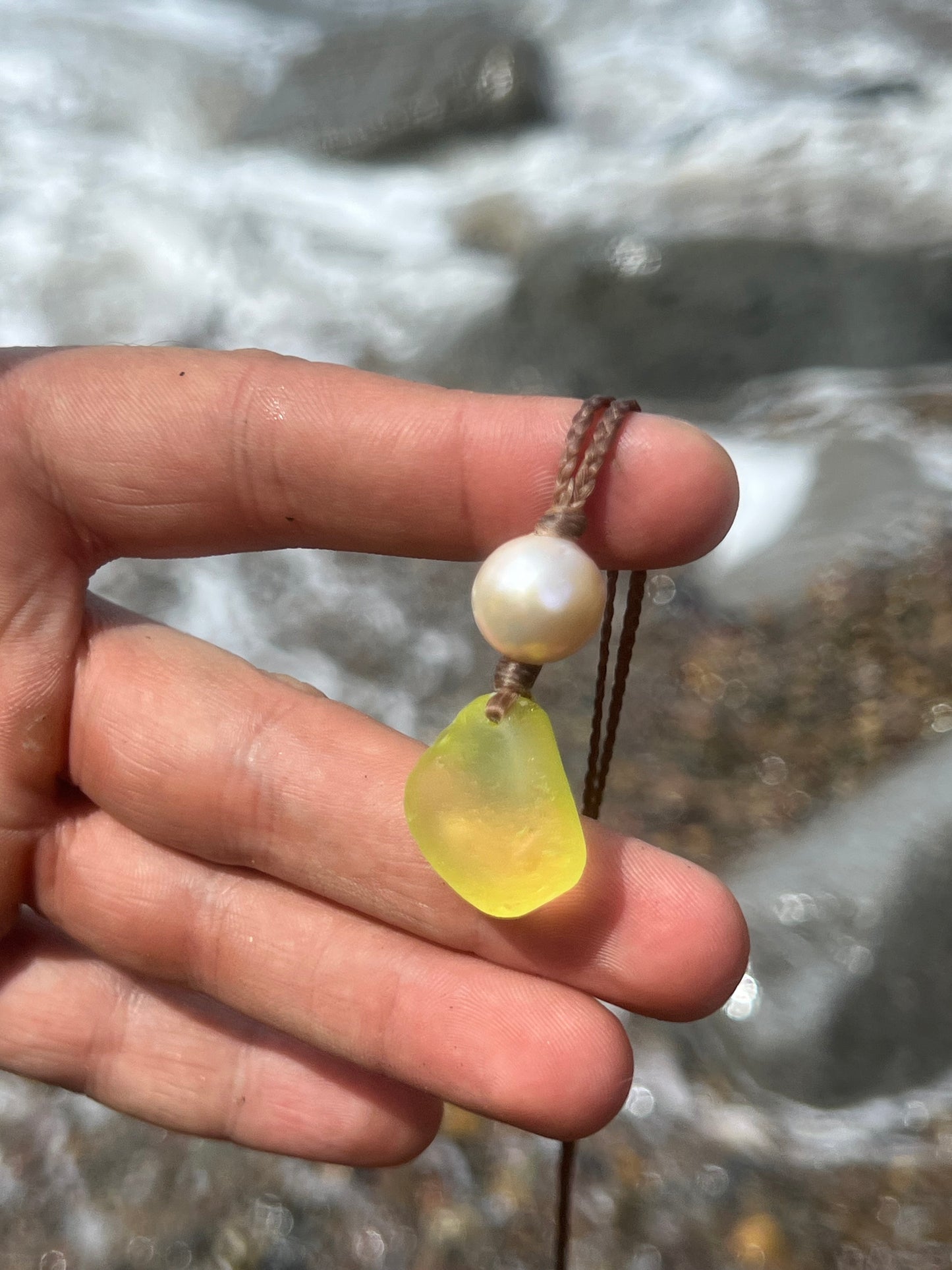 Lemon Yellow UV Sea Glass Necklace