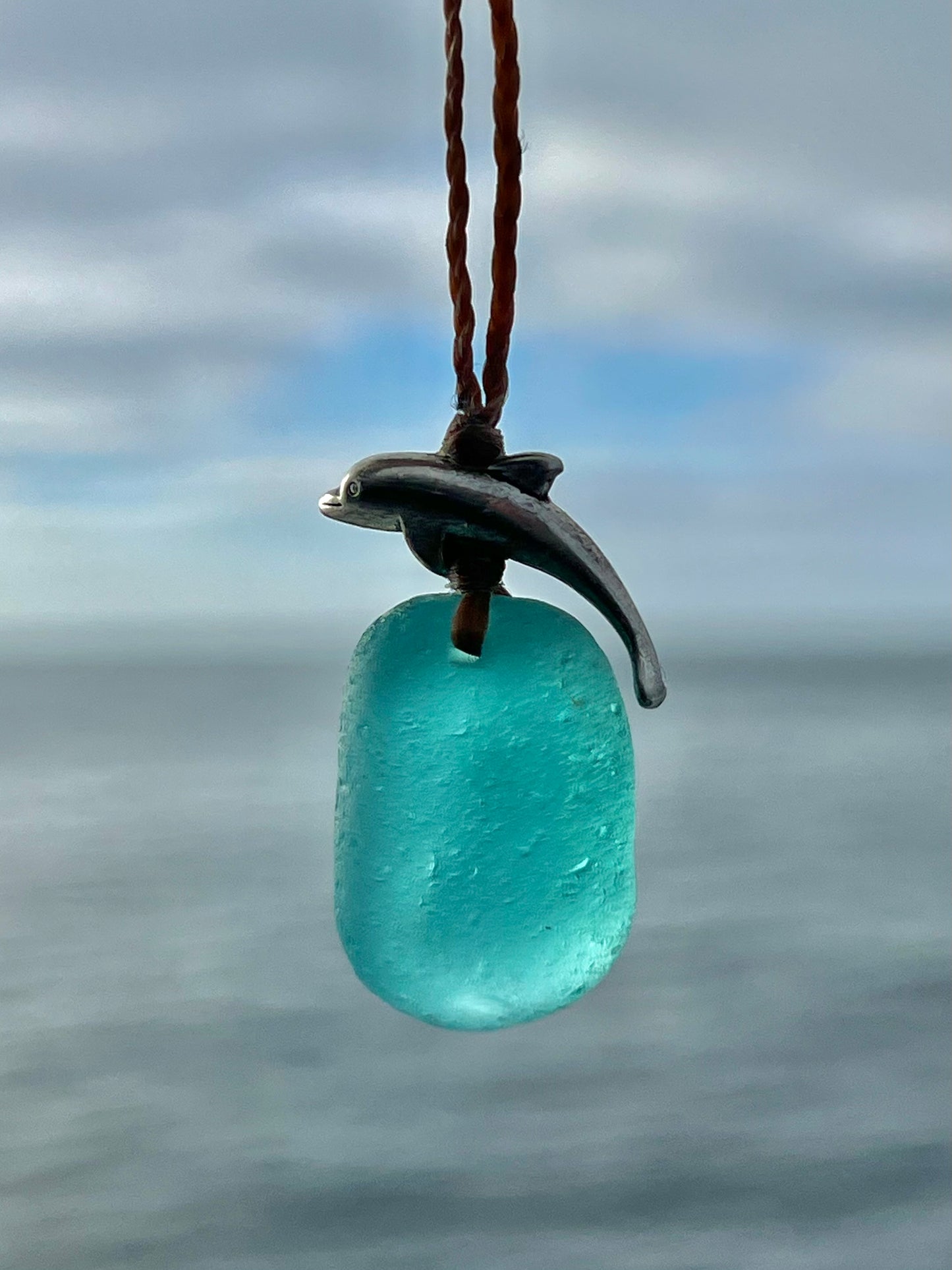 “Dolphin Splash” Aqua Sea Glass Necklace