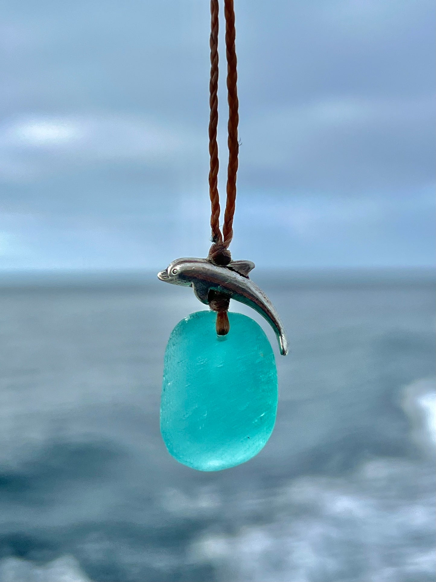 “Dolphin Splash” Aqua Sea Glass Necklace