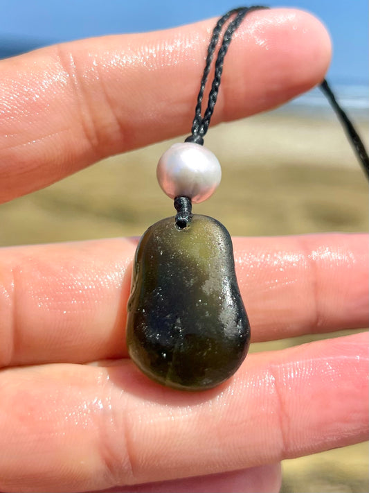 Juicy “Pickle” Dark Green Sea Glass Necklace