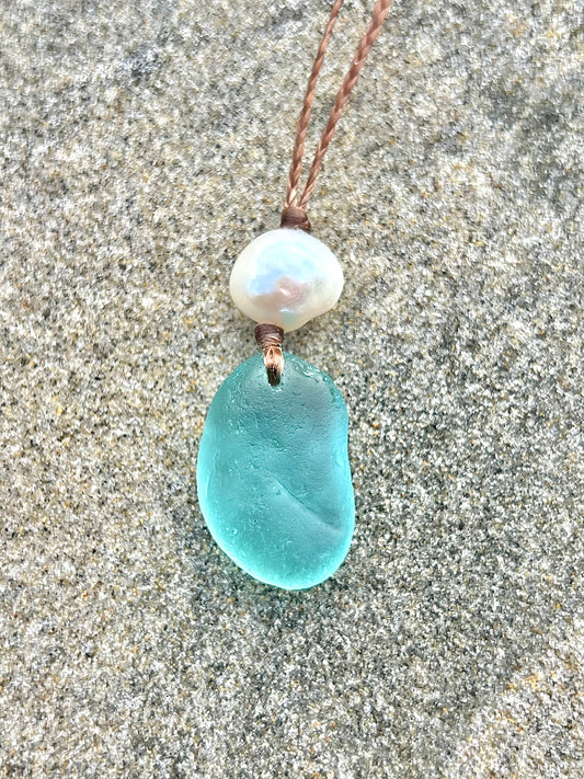 Aqua Sea Glass Necklace