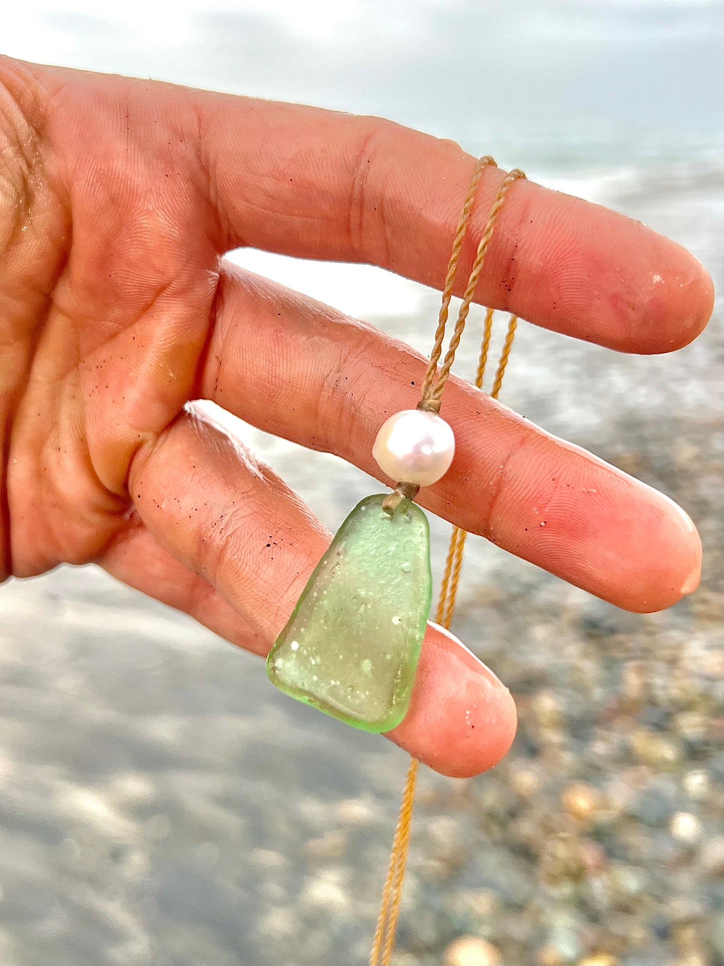 Mint Green Japanese Sea Glass Necklace