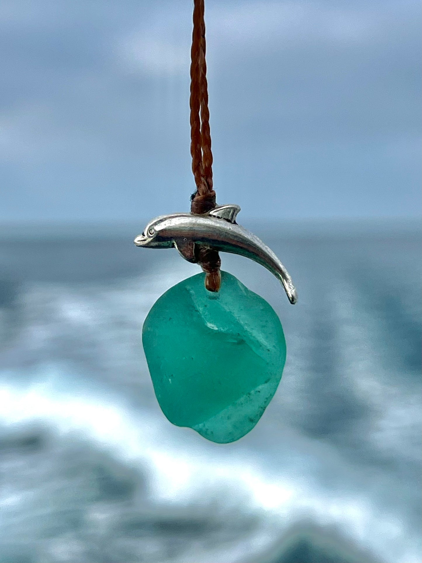 “Dolphin Splash” Aqua Sea Glass Necklace