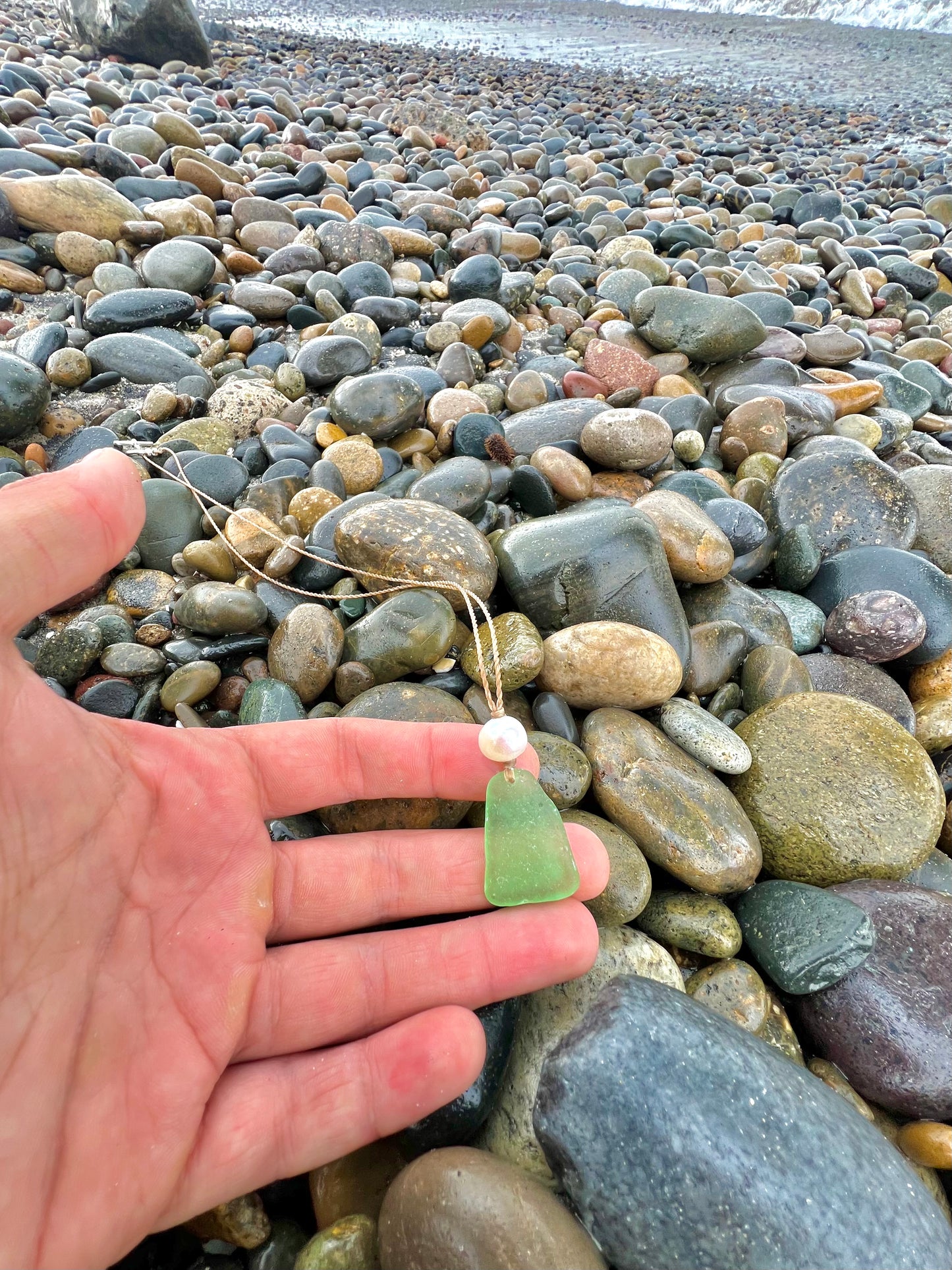 Mint Green Japanese Sea Glass Necklace