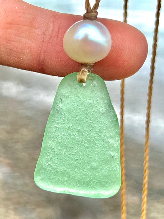 Mint Green Japanese Sea Glass Necklace