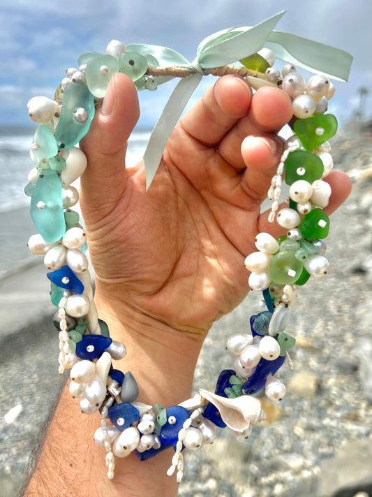 Sea Glass Lei- cobalt to green ombré