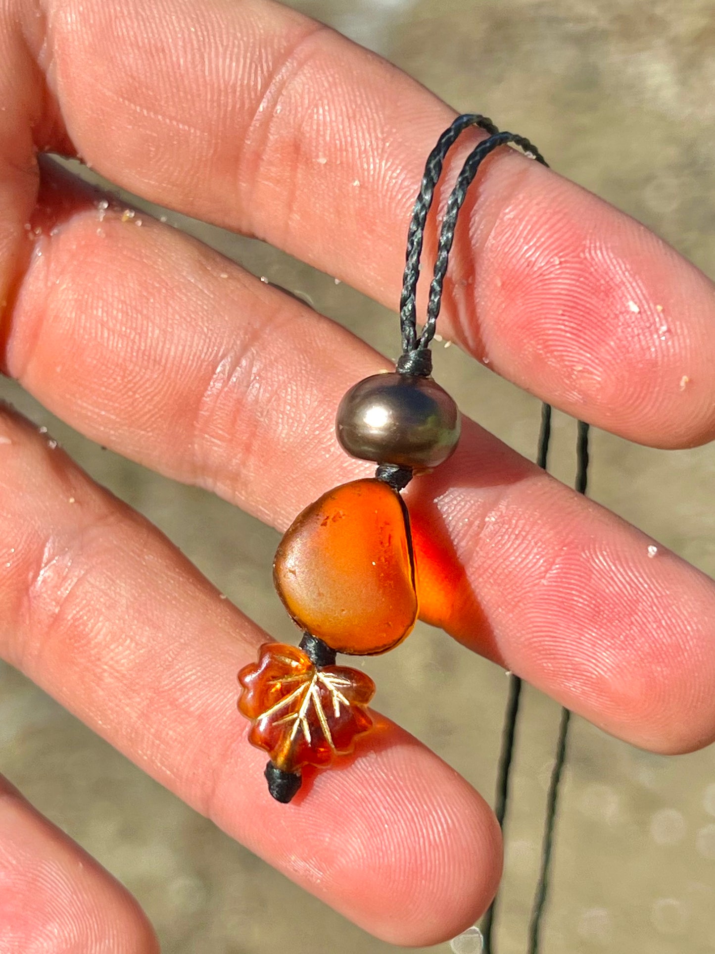 Autumn Orange-Sea Glass Necklace **RARE**