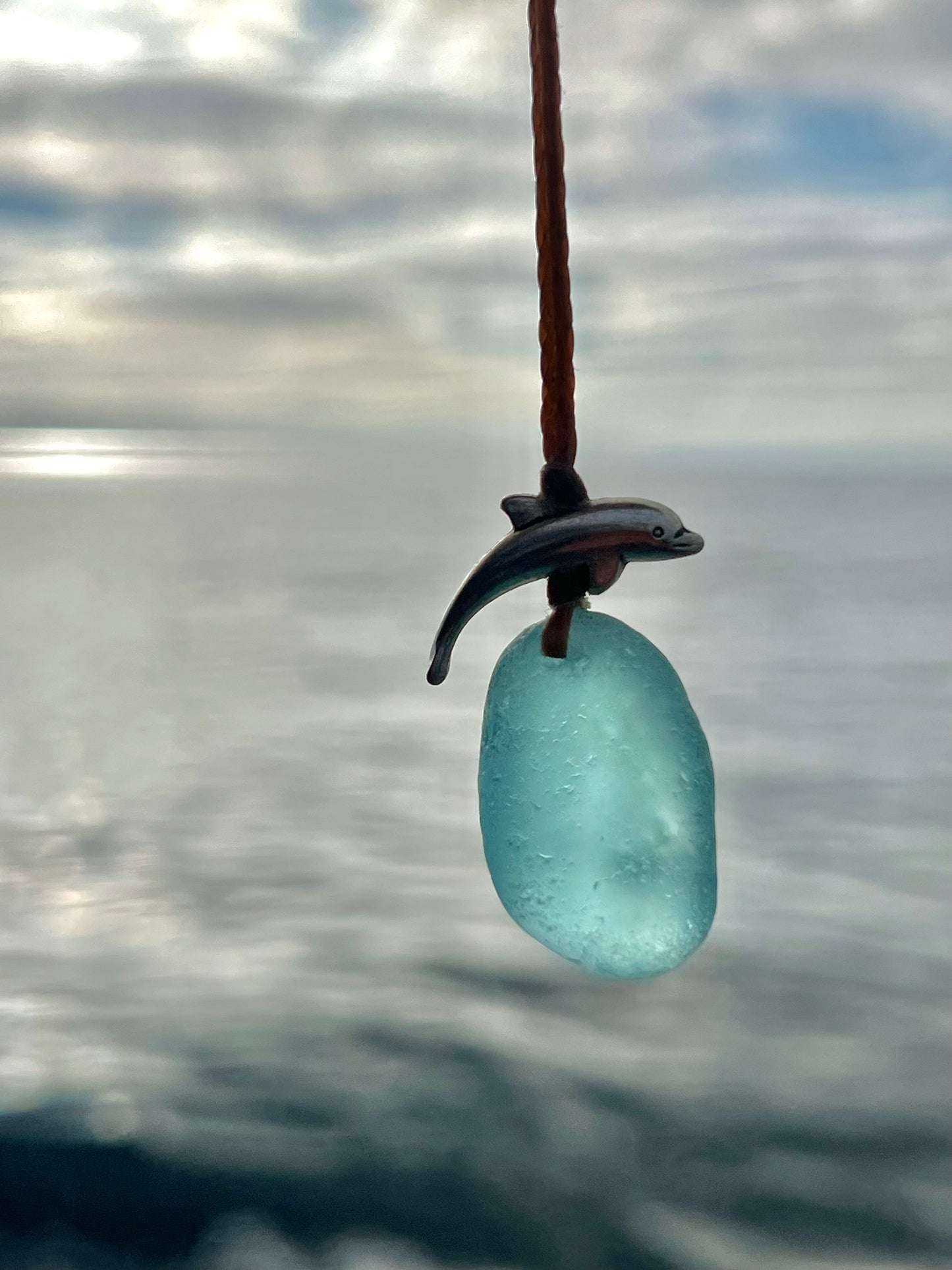 “Dolphin Splash” Aqua Sea Glass Necklace
