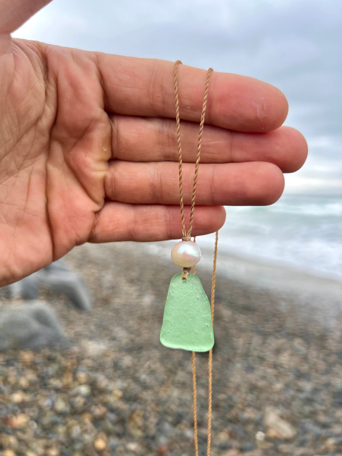 Mint Green Japanese Sea Glass Necklace