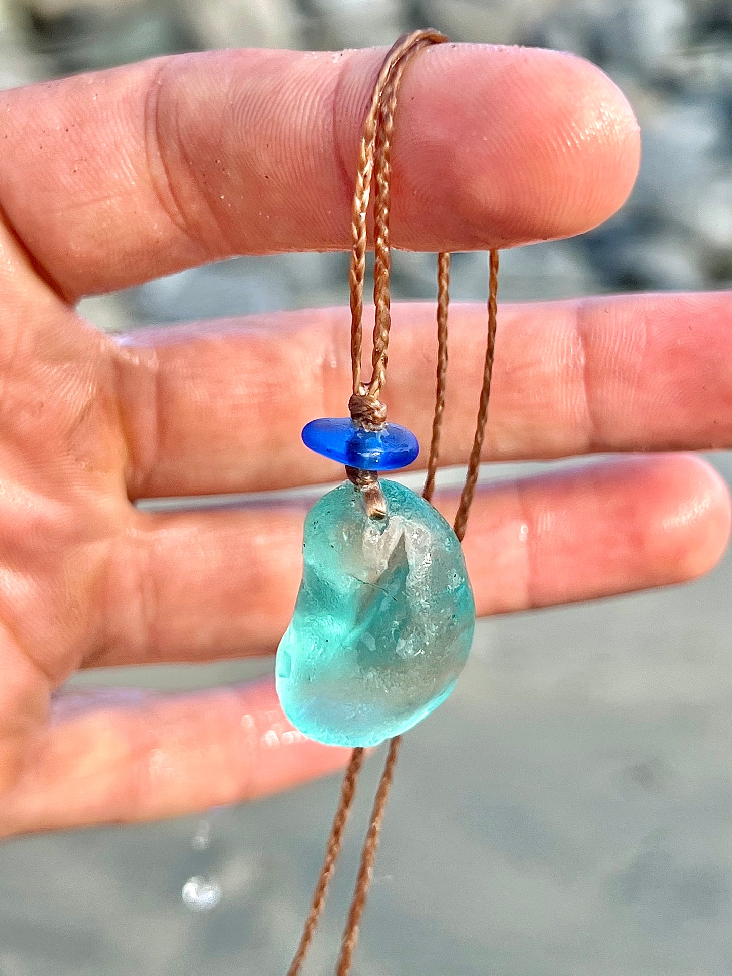 Chunky Aqua+Cobalt Sea Glass Necklace