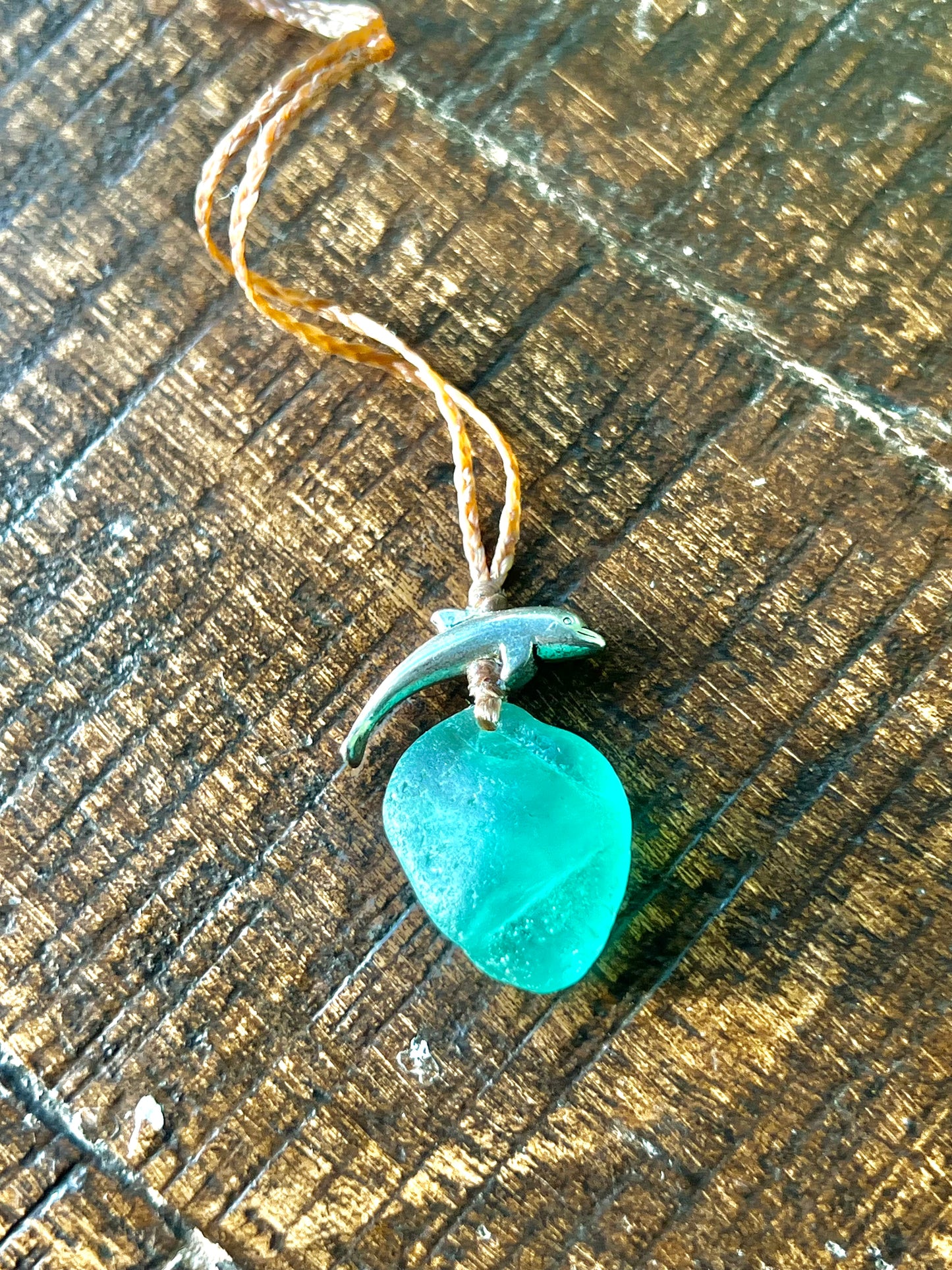 “Dolphin Splash” Aqua Sea Glass Necklace