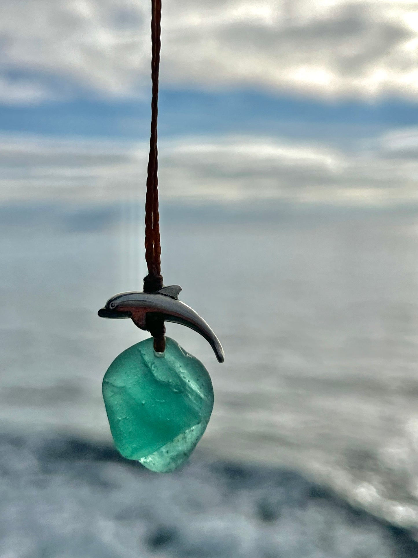 “Dolphin Splash” Aqua Sea Glass Necklace