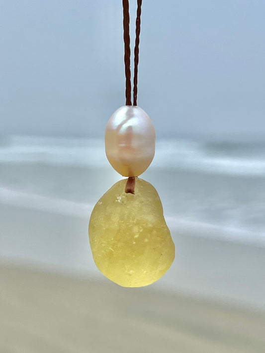 Lemon Yellow Sea Glass Necklace