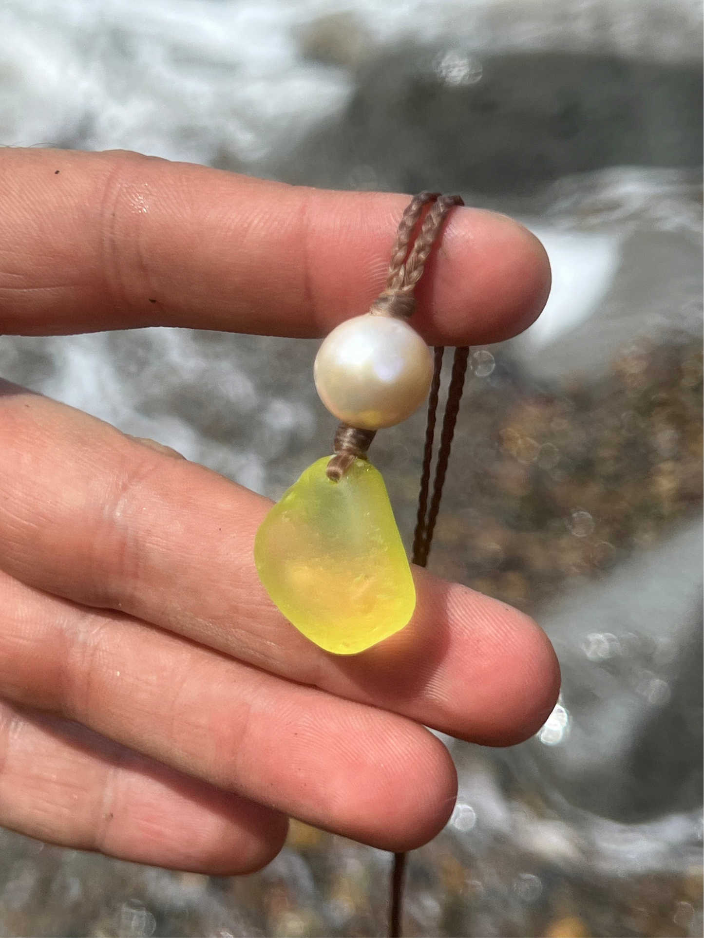 Lemon Yellow UV Sea Glass Necklace