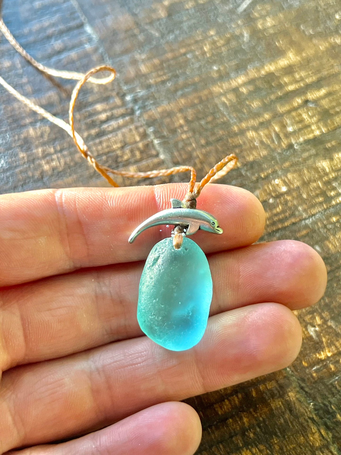 “Dolphin Splash” Aqua Sea Glass Necklace