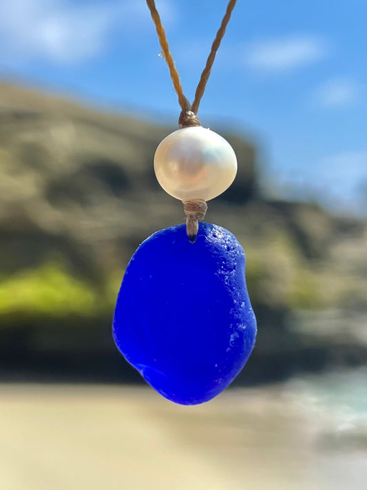 “Far From The Shallow”- Dark Cobalt Sea Glass Necklace
