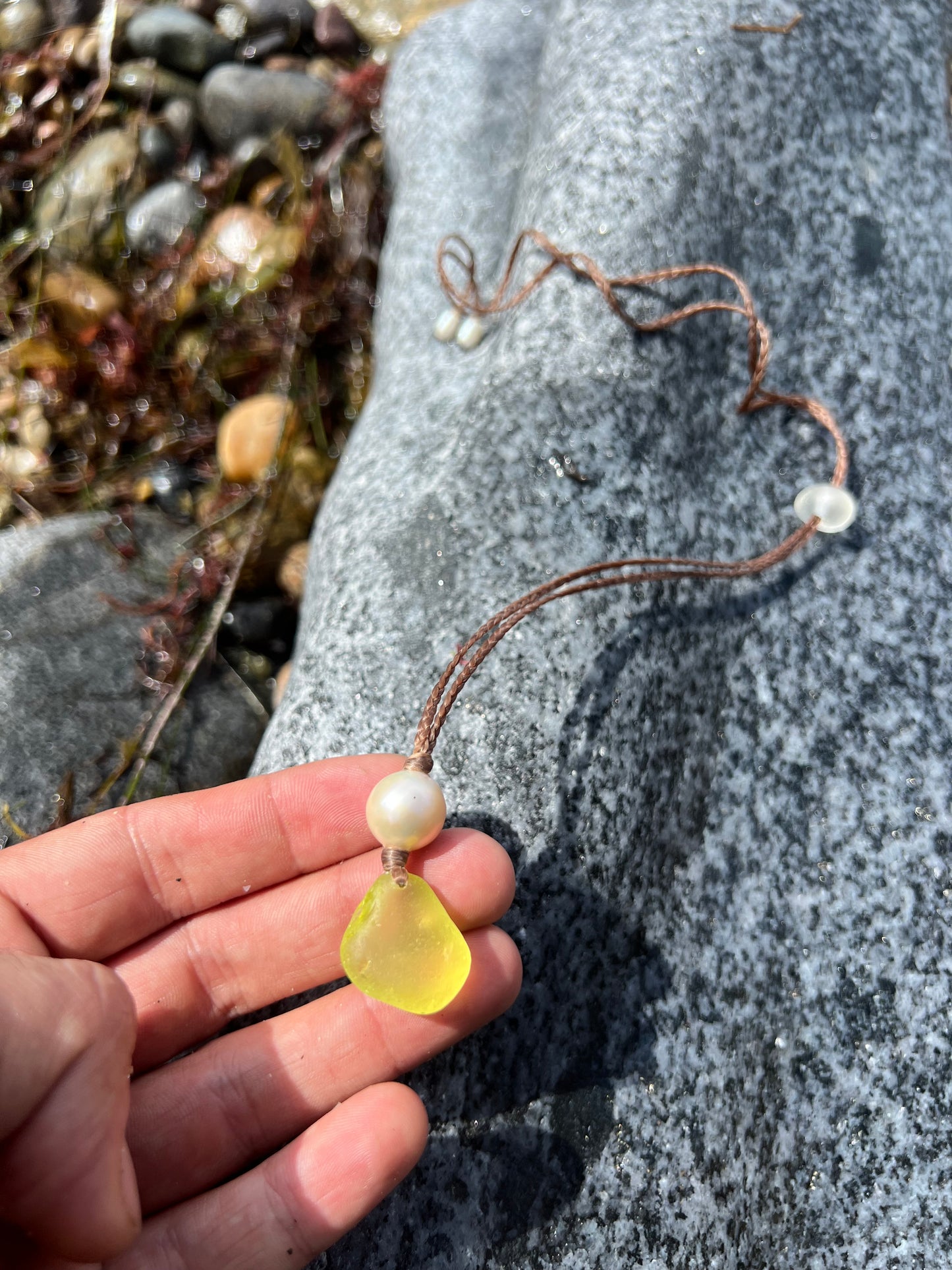 Lemon Yellow UV Sea Glass Necklace