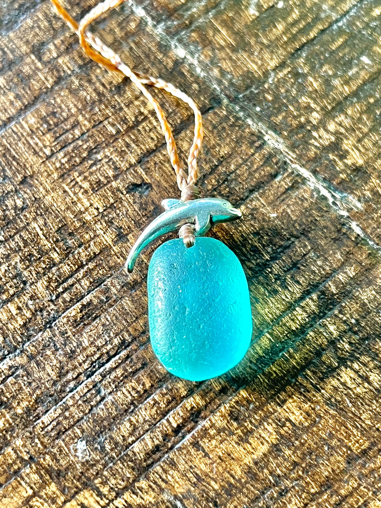 “Dolphin Splash” Aqua Sea Glass Necklace