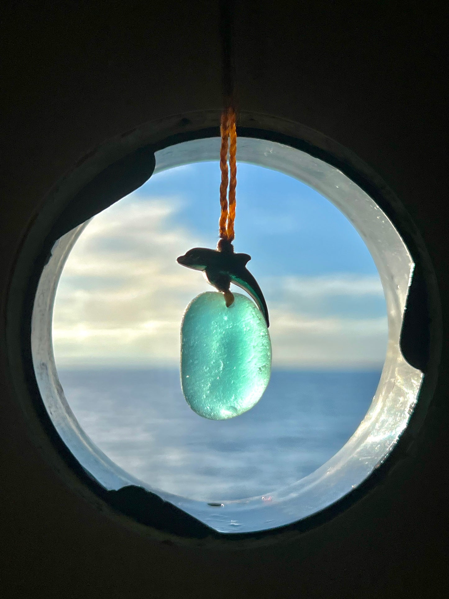“Dolphin Splash” Aqua Sea Glass Necklace