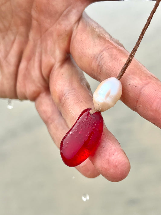 “Fire” Red Sea Glass Necklace