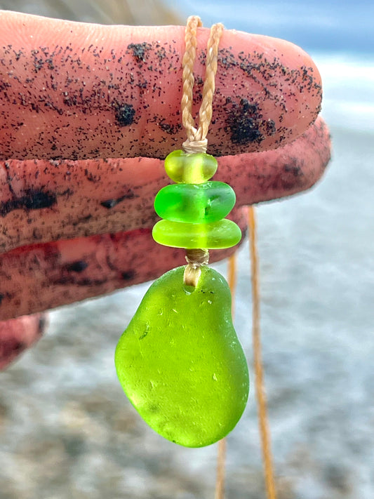 Vibrant Lime Green Sea Glass Necklace