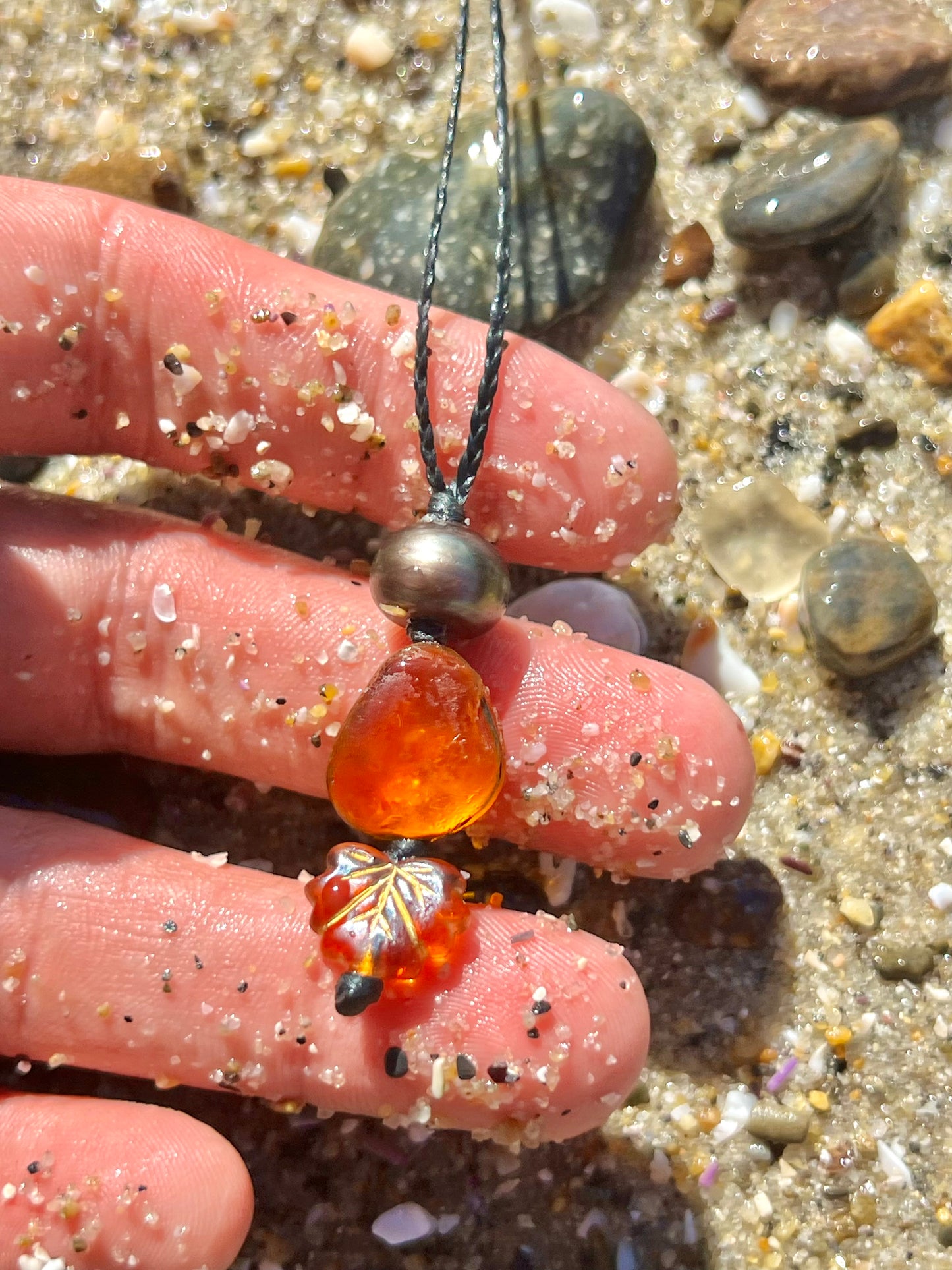 Autumn Orange-Sea Glass Necklace **RARE**