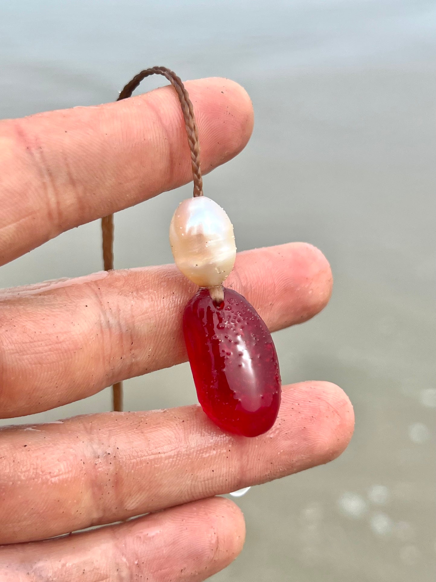 “Fire” Red Sea Glass Necklace