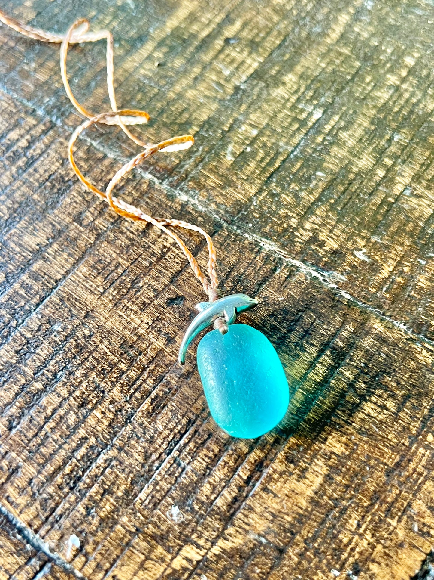 “Dolphin Splash” Aqua Sea Glass Necklace