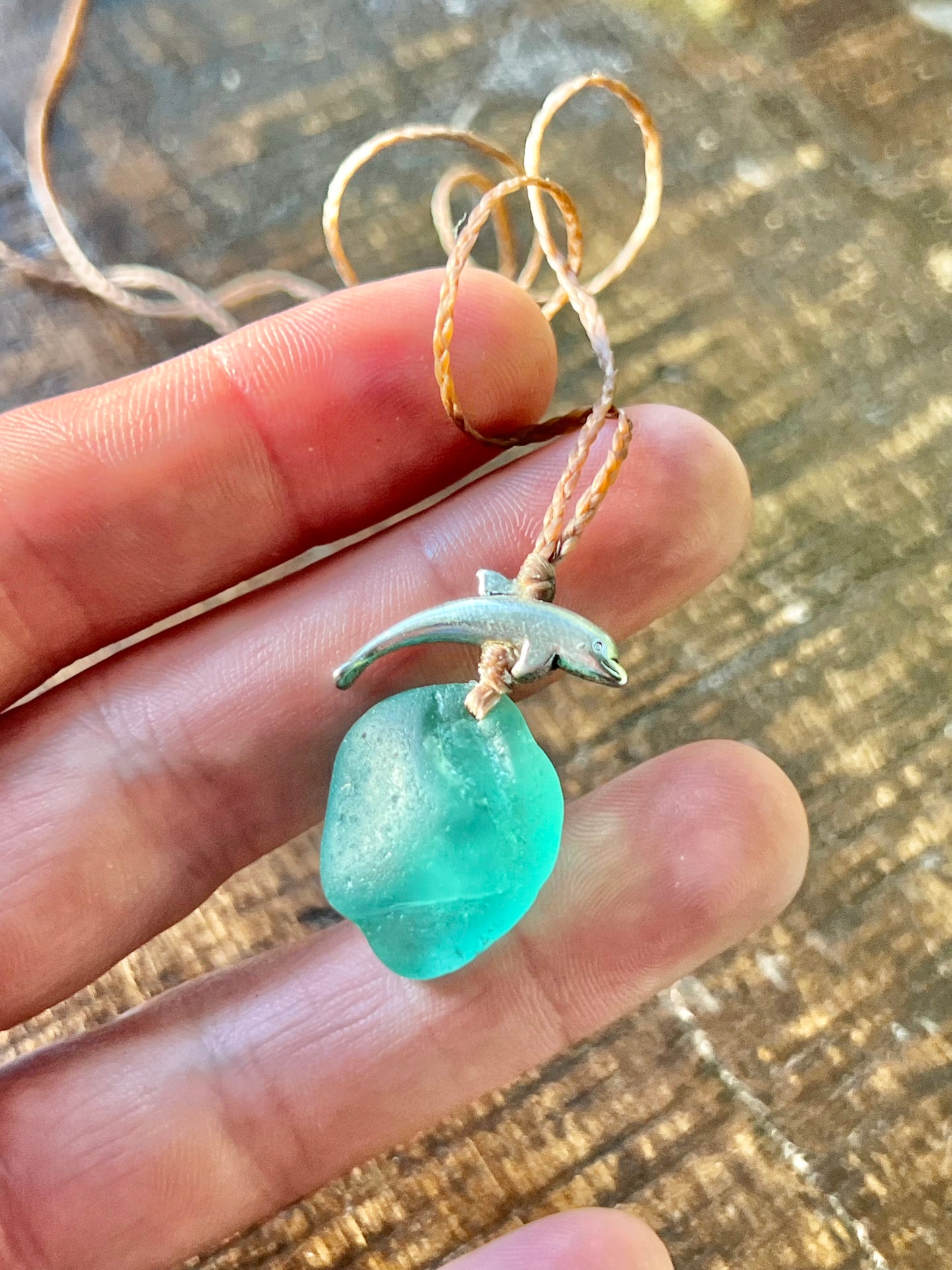 “Dolphin Splash” Aqua Sea Glass Necklace