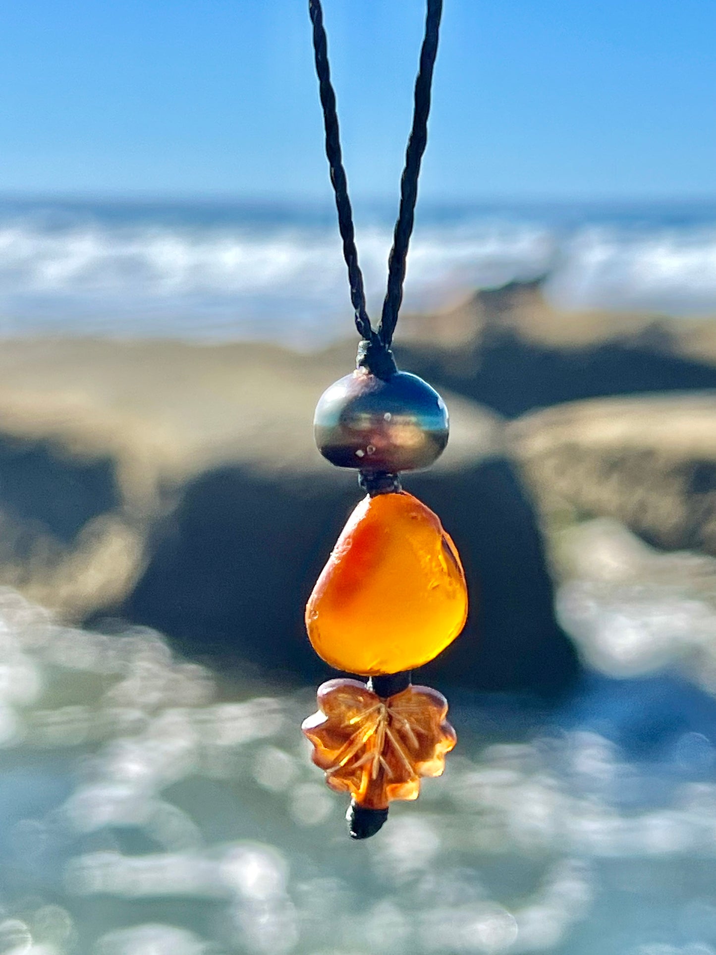 Autumn Orange-Sea Glass Necklace **RARE**