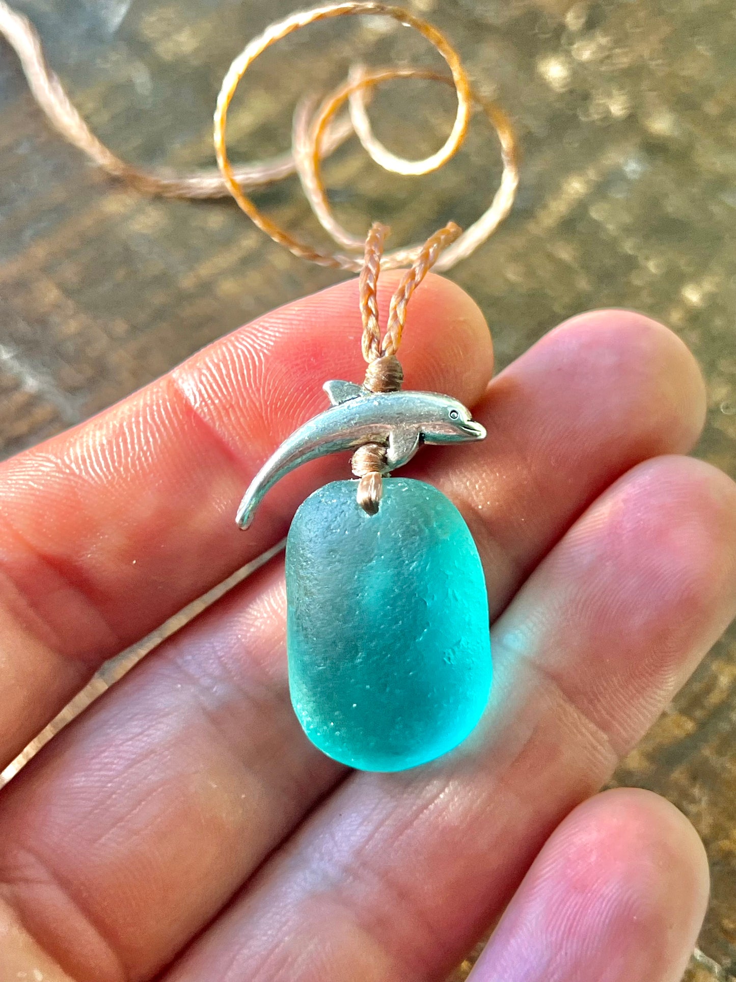 “Dolphin Splash” Aqua Sea Glass Necklace