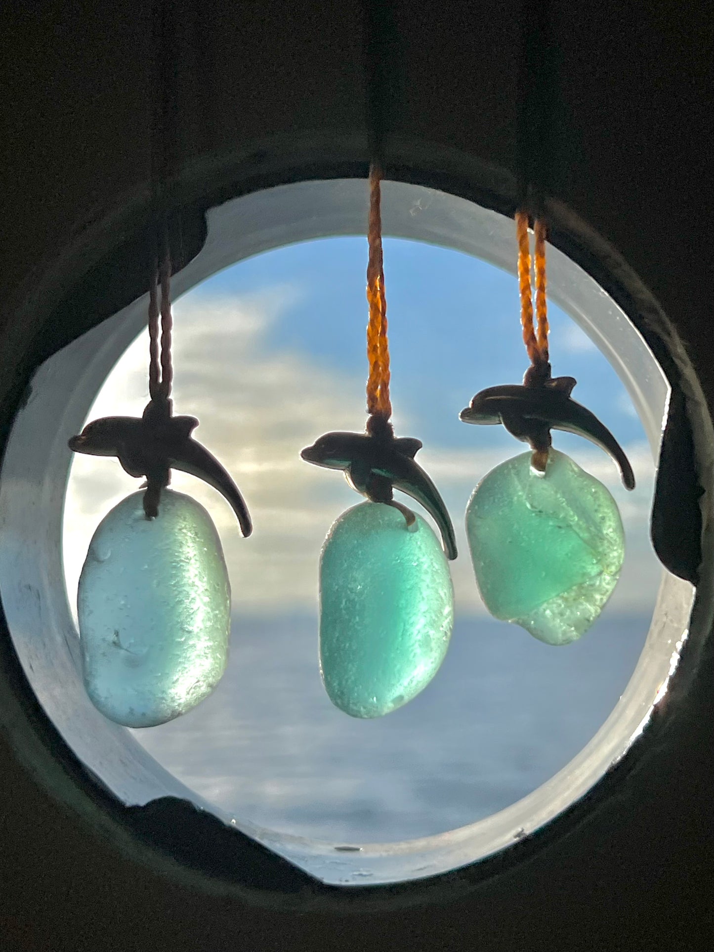 “Dolphin Splash” Aqua Sea Glass Necklace