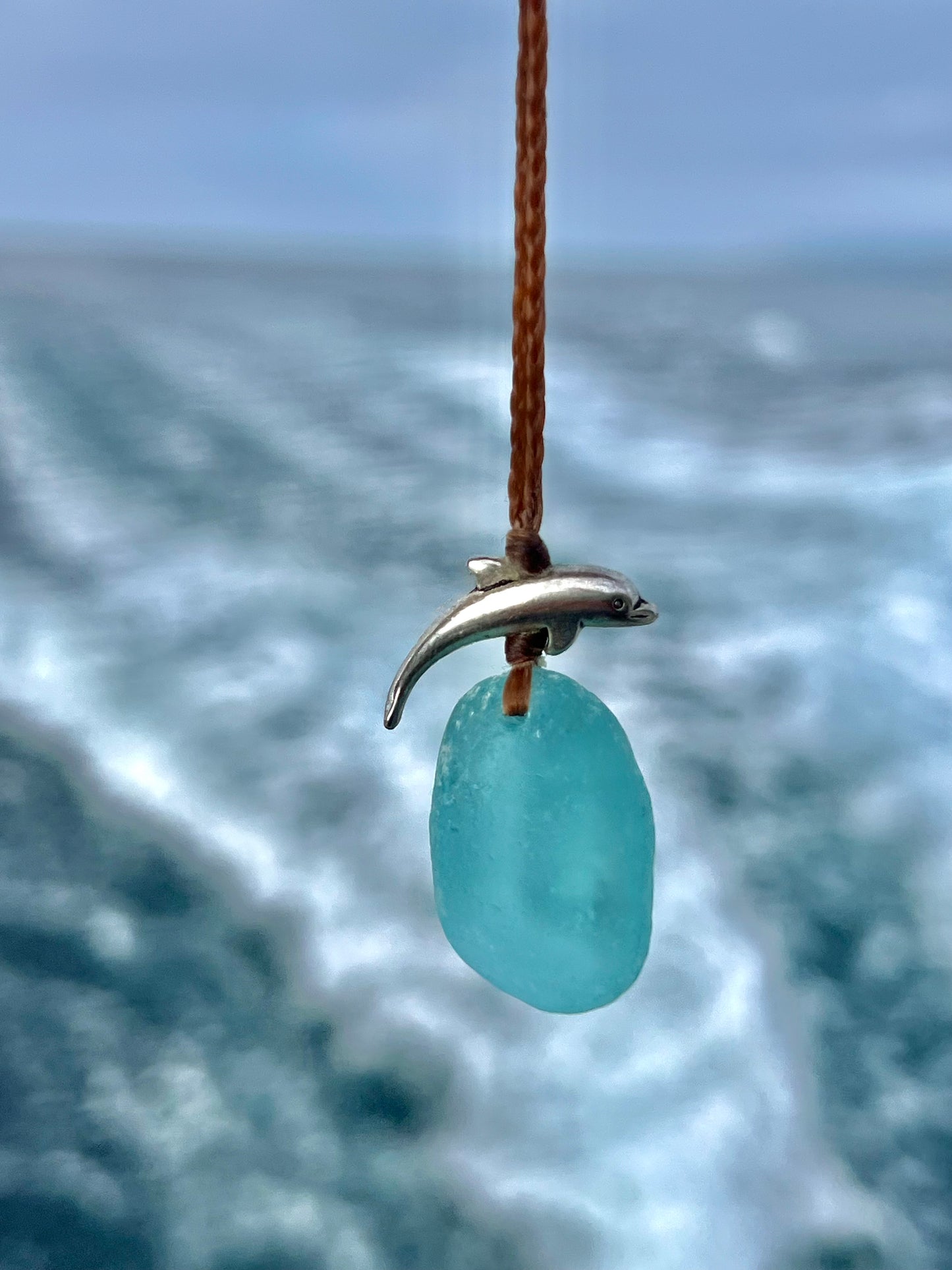 “Dolphin Splash” Aqua Sea Glass Necklace