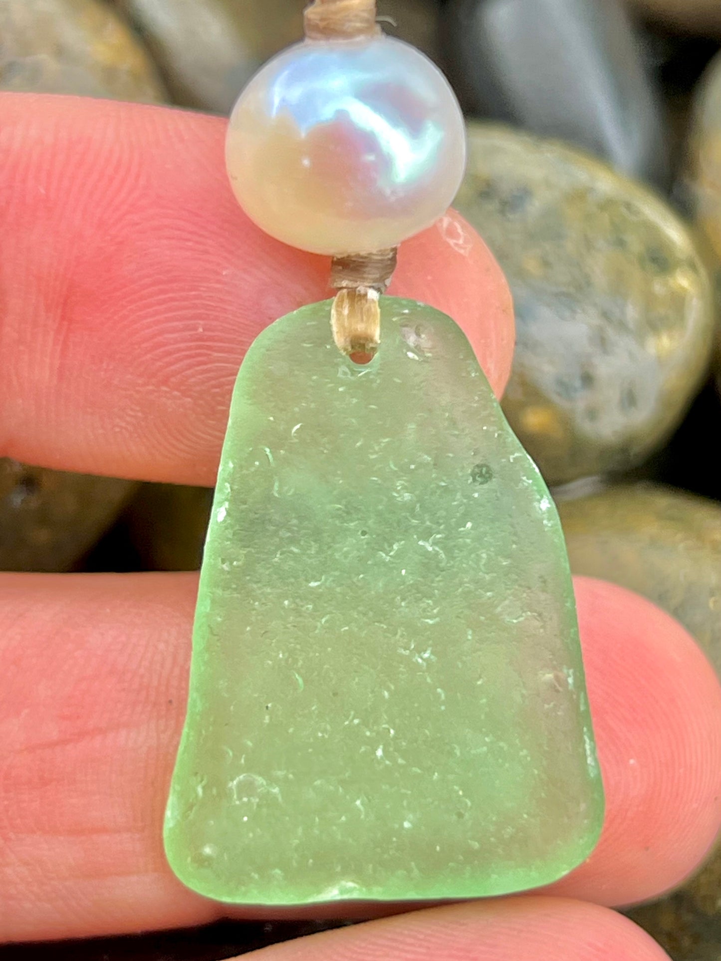 Mint Green Japanese Sea Glass Necklace