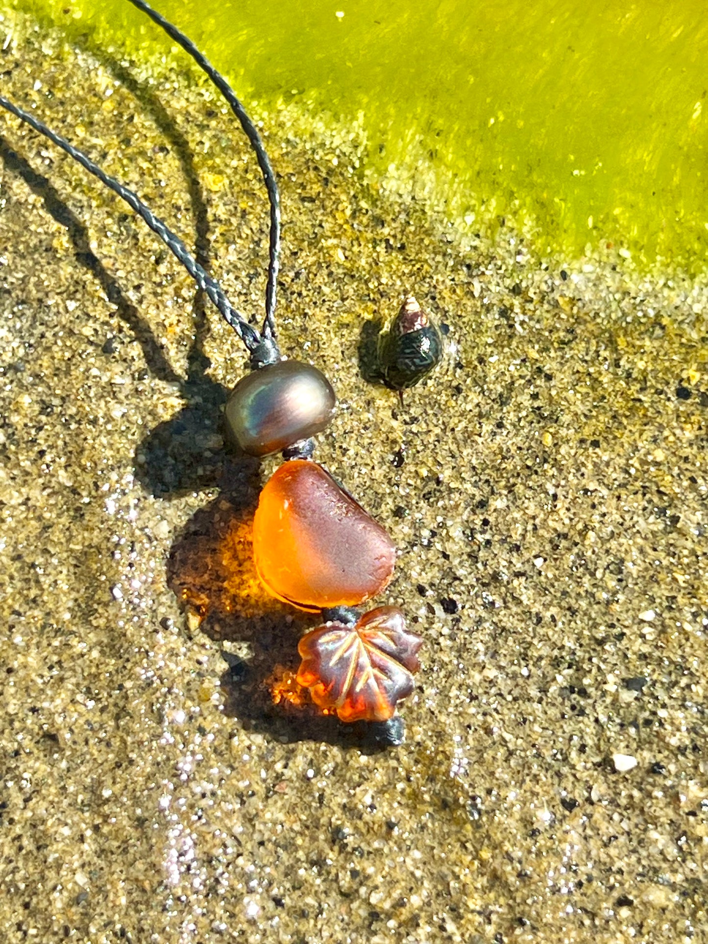 Autumn Orange-Sea Glass Necklace **RARE**