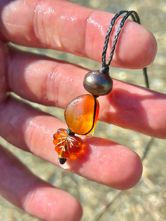 Autumn Orange-Sea Glass Necklace **RARE**