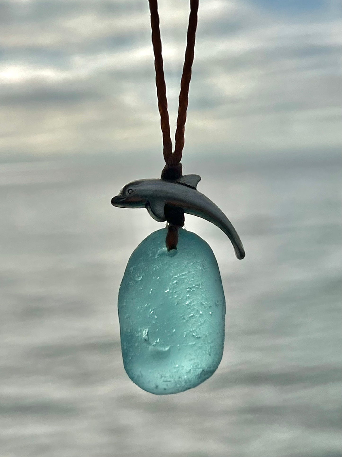 “Dolphin Splash” Aqua Sea Glass Necklace