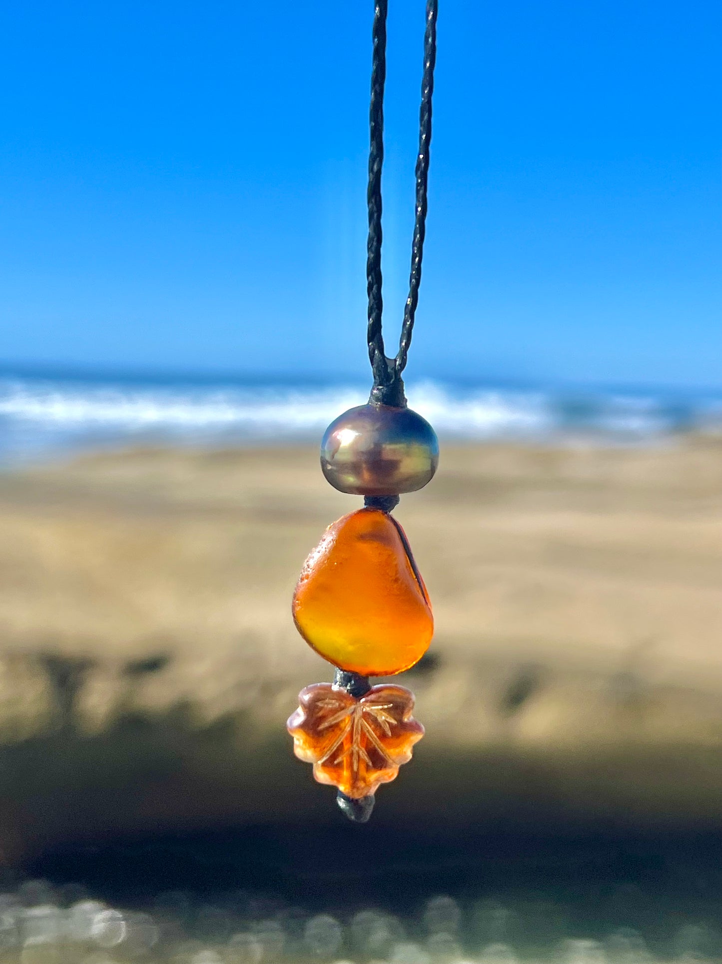 Autumn Orange-Sea Glass Necklace **RARE**