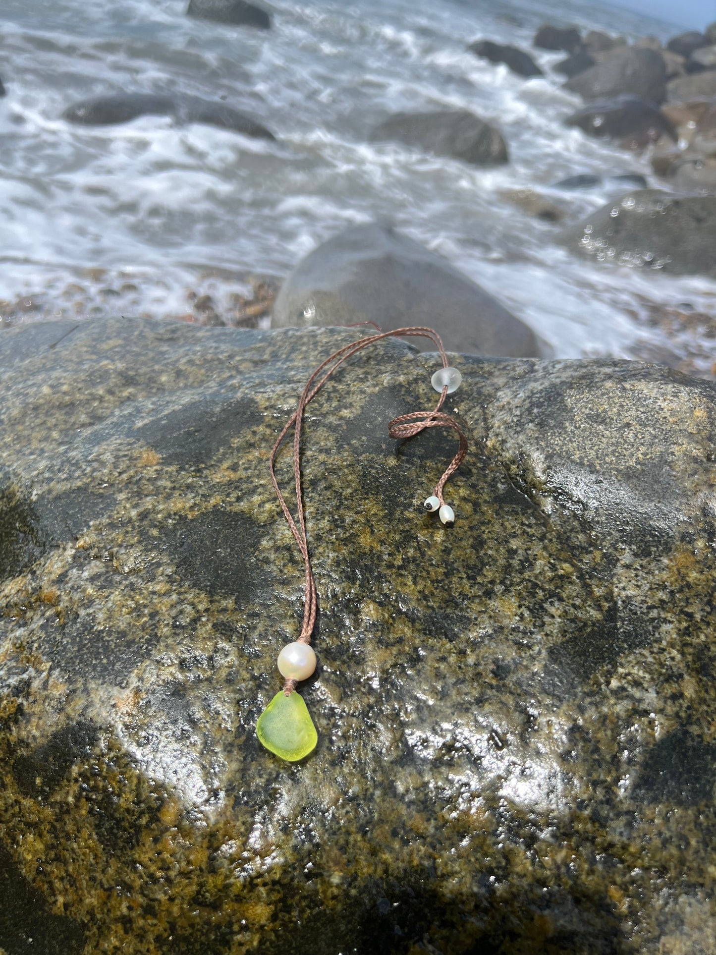 Lemon Yellow UV Sea Glass Necklace