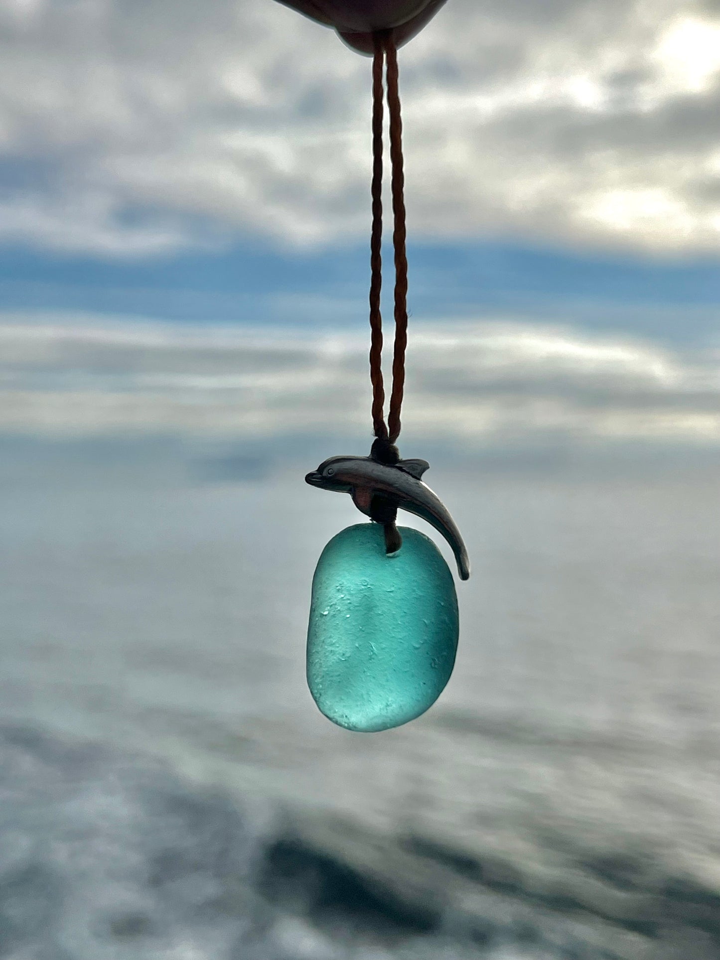 “Dolphin Splash” Aqua Sea Glass Necklace