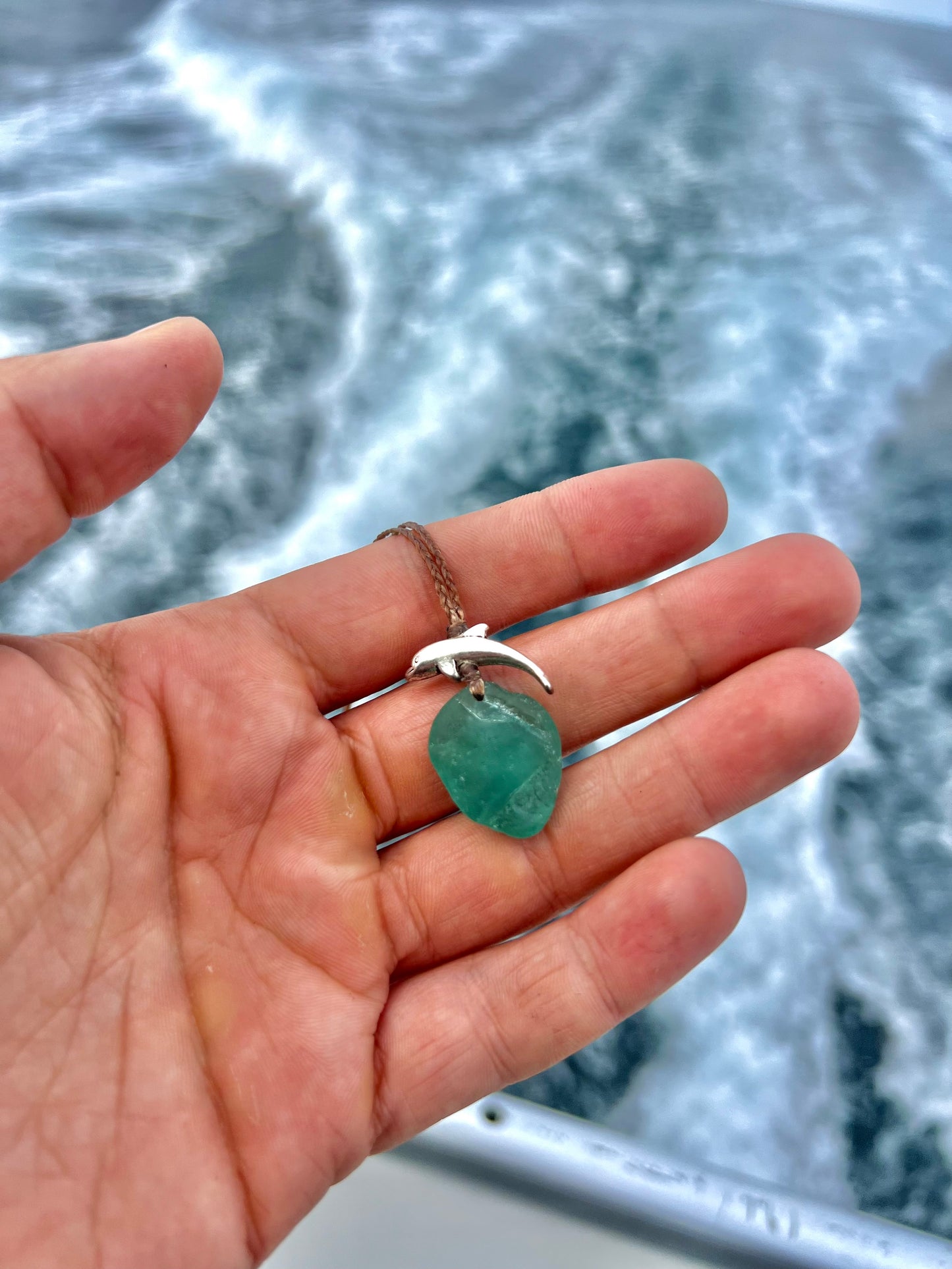 “Dolphin Splash” Aqua Sea Glass Necklace
