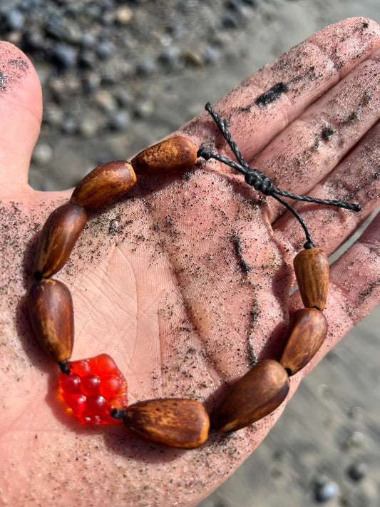 Red Sea Glass and Pine Seed Bracelet